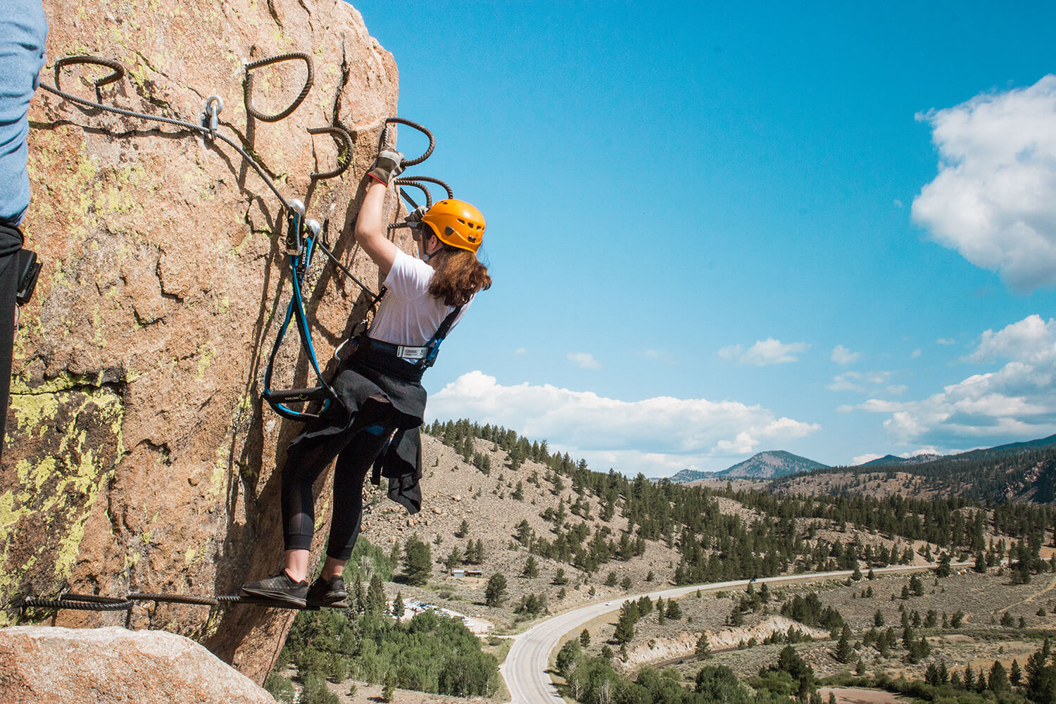 Via ferrata course with mountains in the background