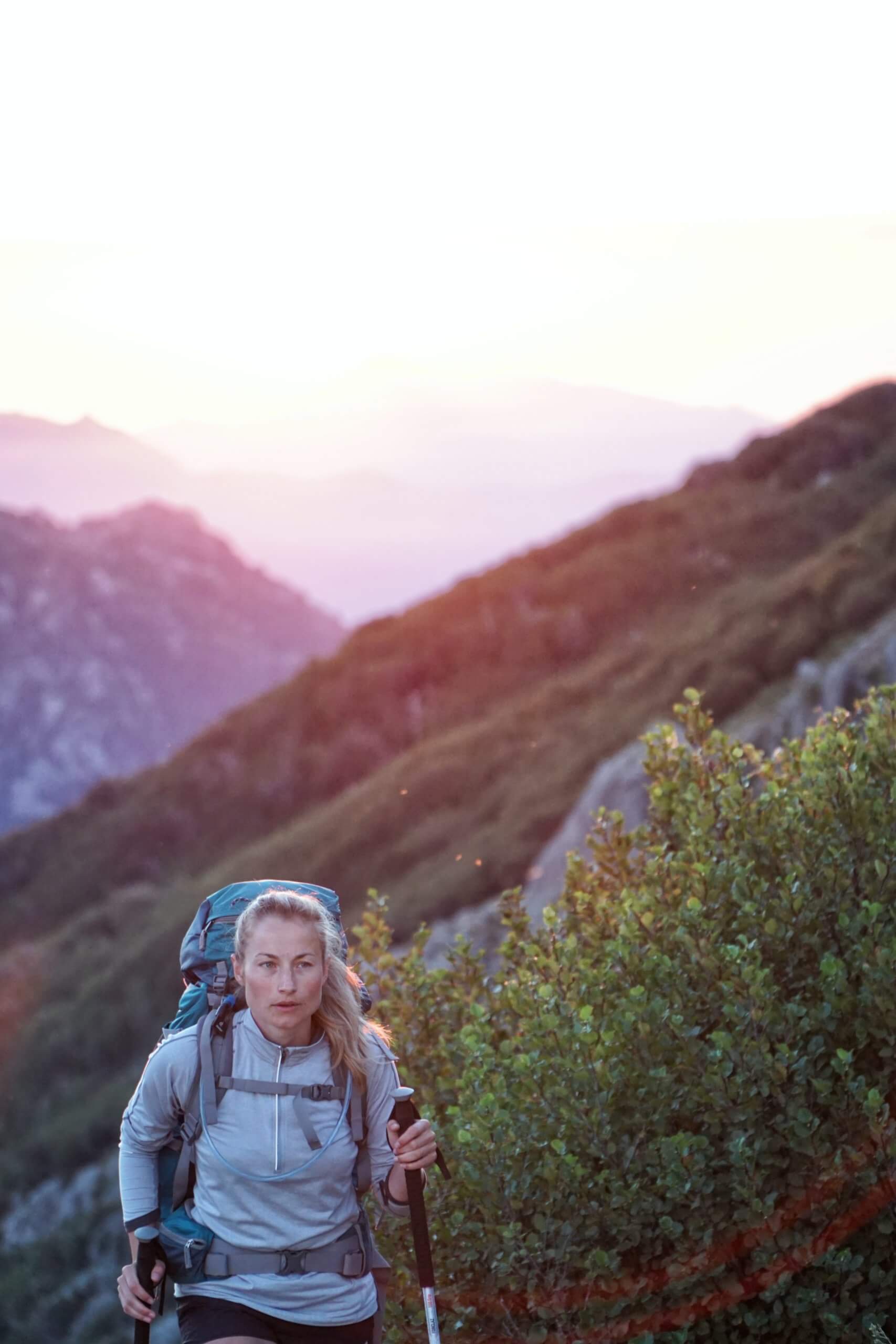 woman hiking in mountains