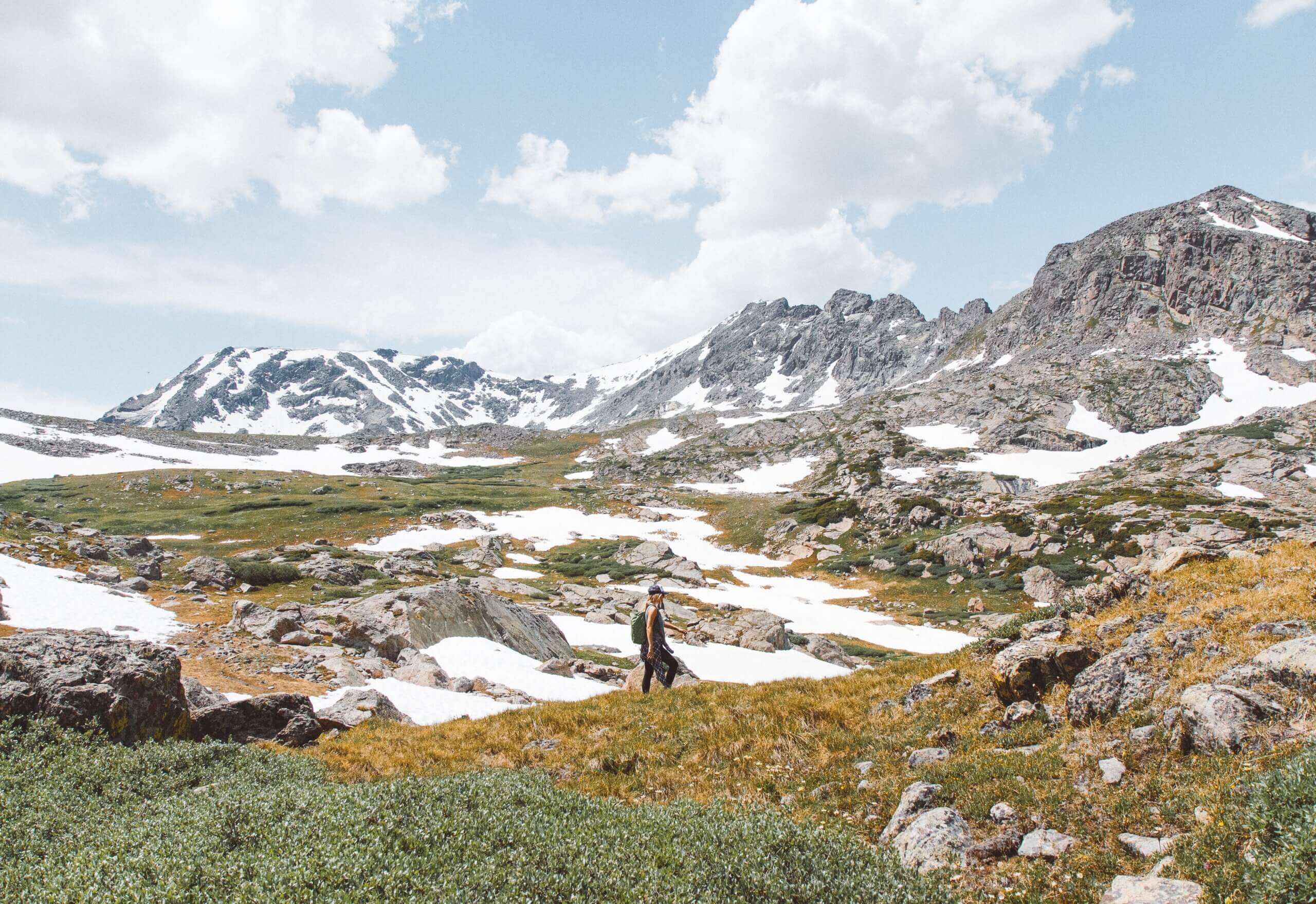 Woman hiking mountains